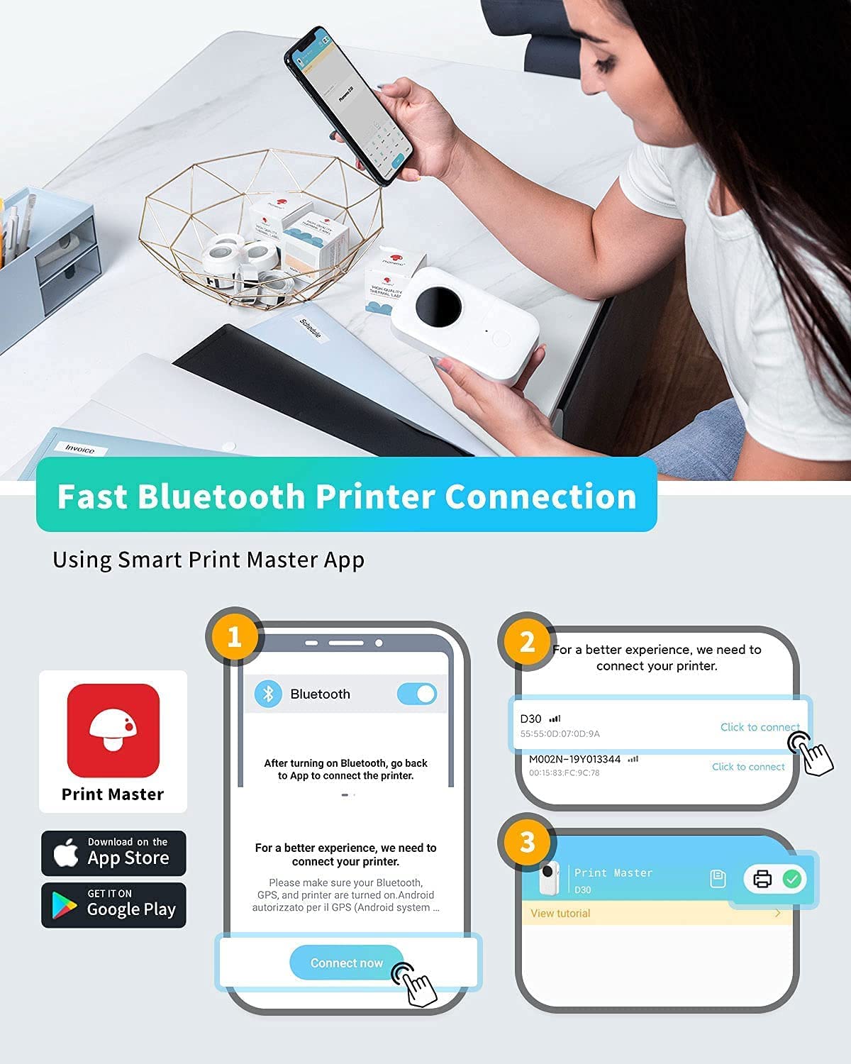 HASTHIP D30 Label Maker,Sticker Maker Machine with One Tape Inkless Small Bluetooth Label Printer for iOS and Android Thermal Inkless Printer for Home Office-White HASTHIP D30 Label Maker,Sticker Maker Machine with One Tape Inkless Small Bluetooth Label Printer for iOS and Android Thermal Inkless Printer for Home Office-White